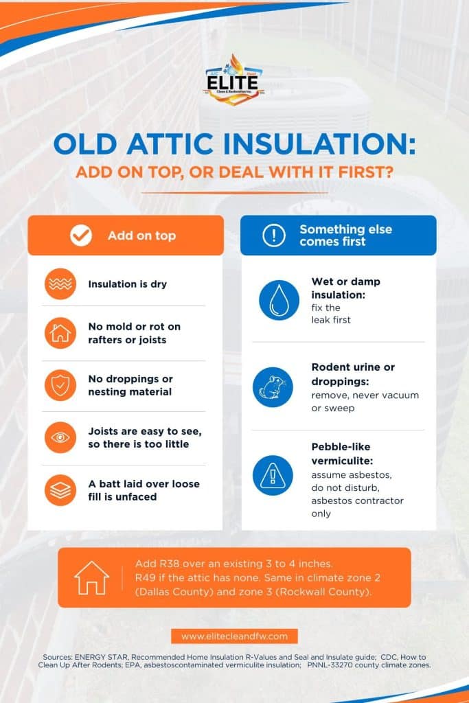 Old Attic Insulation: Add on Top or Deal With It First? when to add attic insulation on top and when wet, rodent-soiled or vermiculite insulation comes first